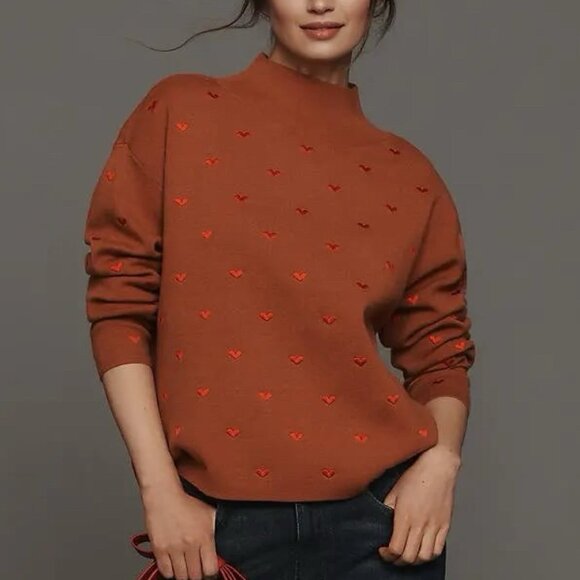 Anthropologie The Carys Mock-Neck Sweater by Maeve Cedar Hearts Size S NWT - Picture 4 of 8